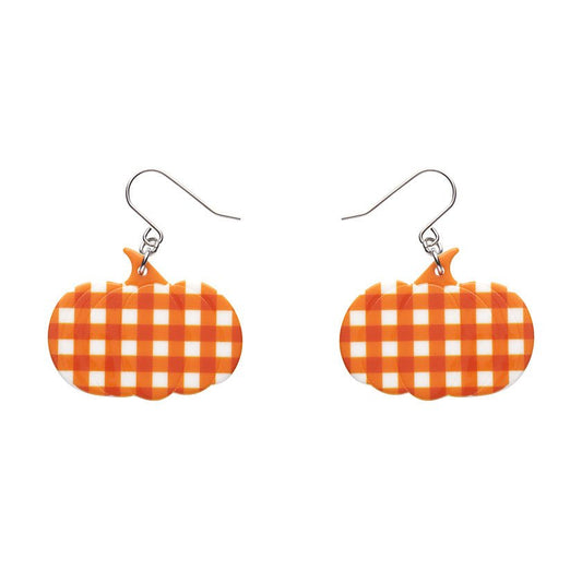 Pumpkin Gingham Drop Earrings - Orange - Rockamilly-Jewellery-Vintage