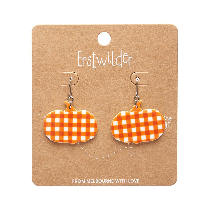 Pumpkin Gingham Drop Earrings - Orange - Rockamilly-Jewellery-Vintage