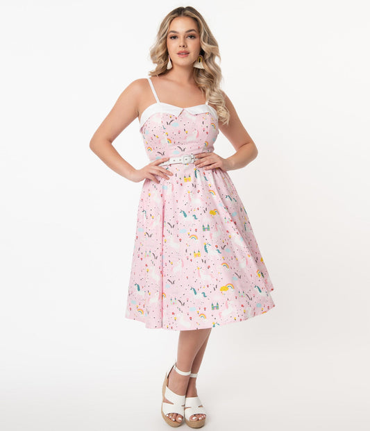 Rachel Pink Fairytale Print Dress - Rockamilly-Dresses-Vintage