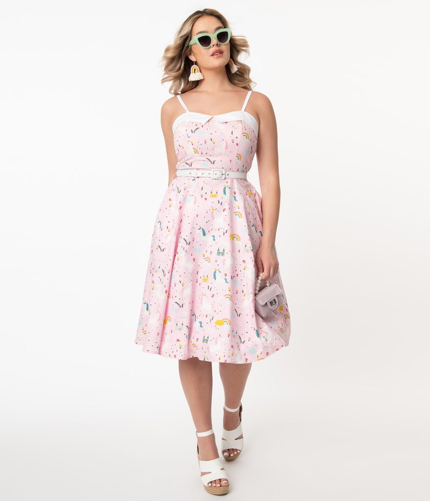 Rachel Pink Fairytale Print Dress - Rockamilly-Dresses-Vintage