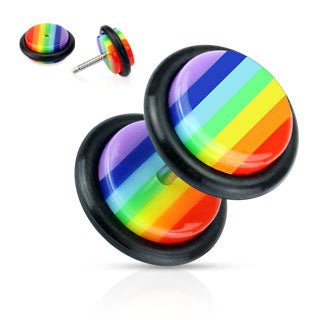 Rainbow Striped Acrylic Fake Plug with O-Ring - Rockamilly--Vintage