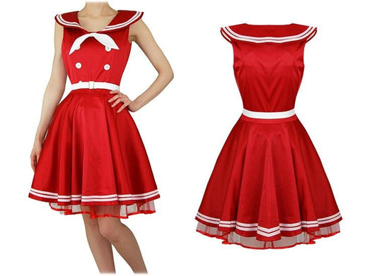 Red Sailor Nautical Dress - Rockamilly-Dresses-Vintage