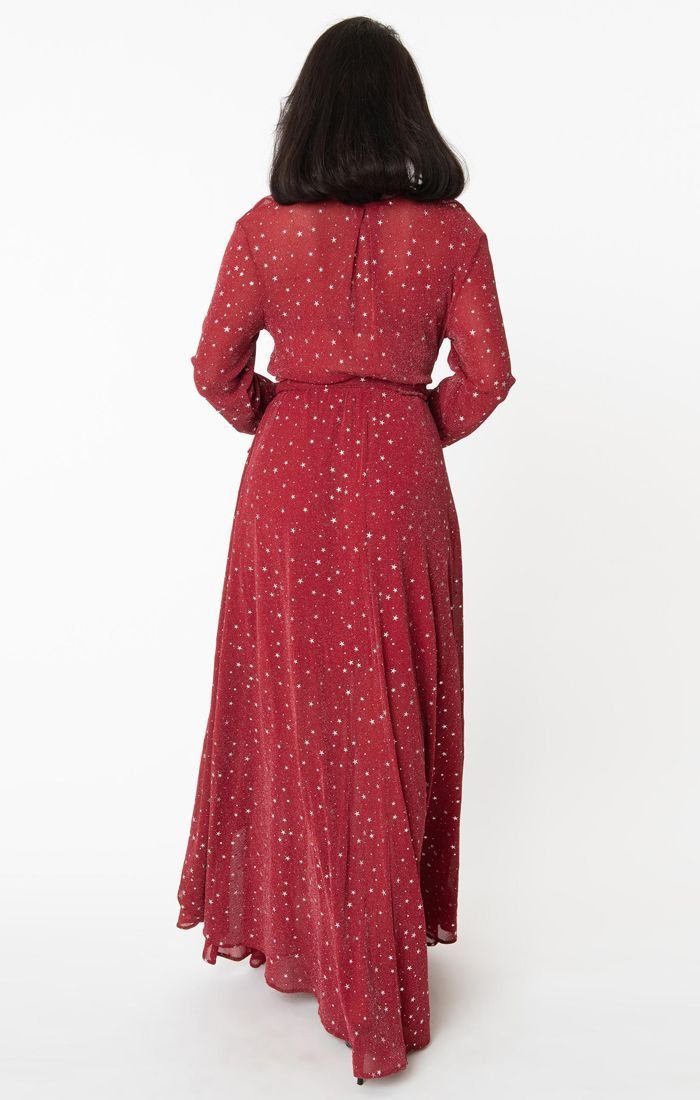 Red & Silver Stars Farrah Maxi Dress - Rockamilly-Dresses-Vintage