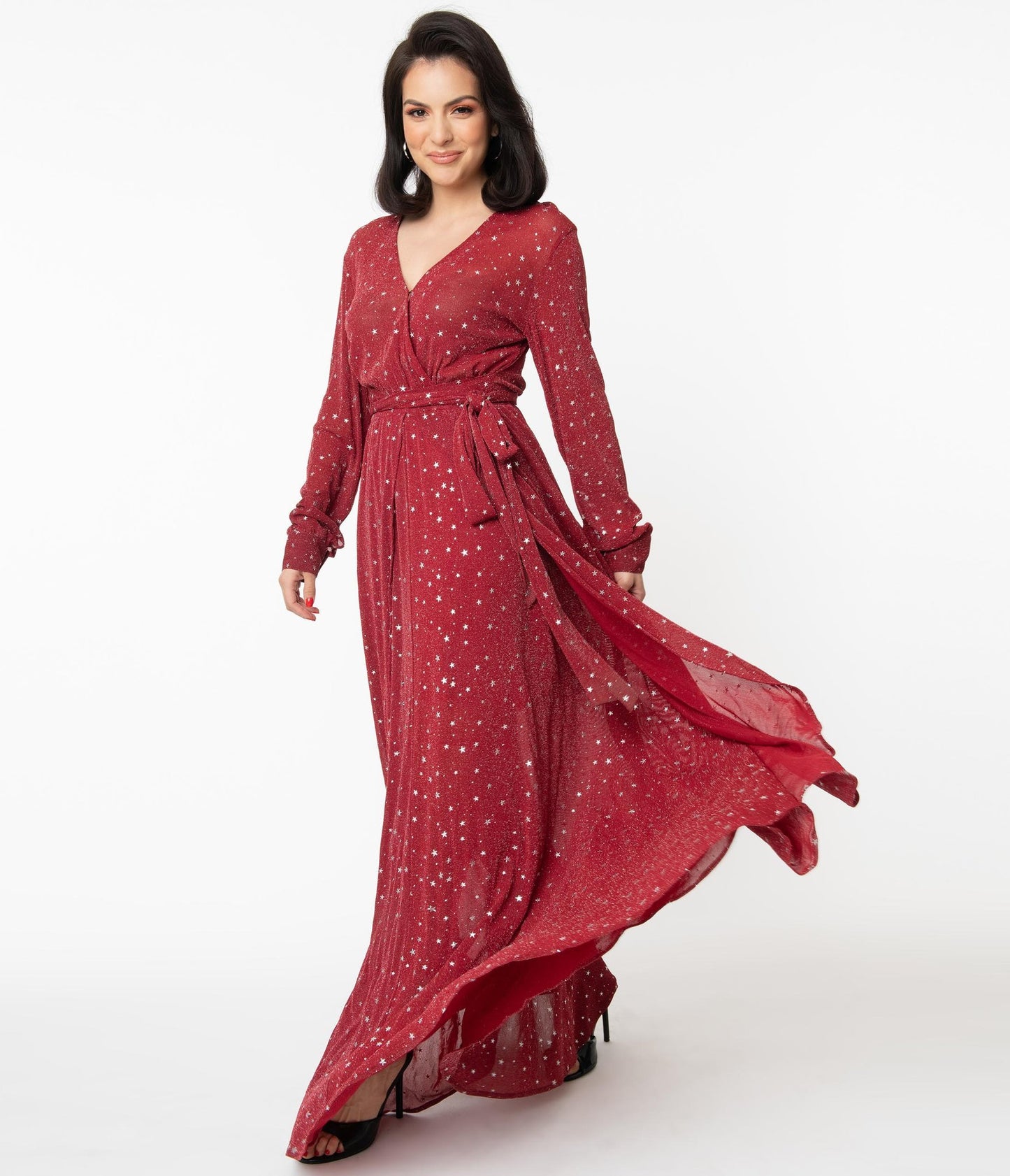 Red & Silver Stars Farrah Maxi Dress - Rockamilly-Dresses-Vintage
