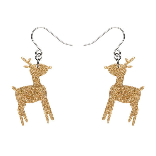 Reindeer Glitter Drop Earrings - Gold - Rockamilly-Jewellery-Vintage