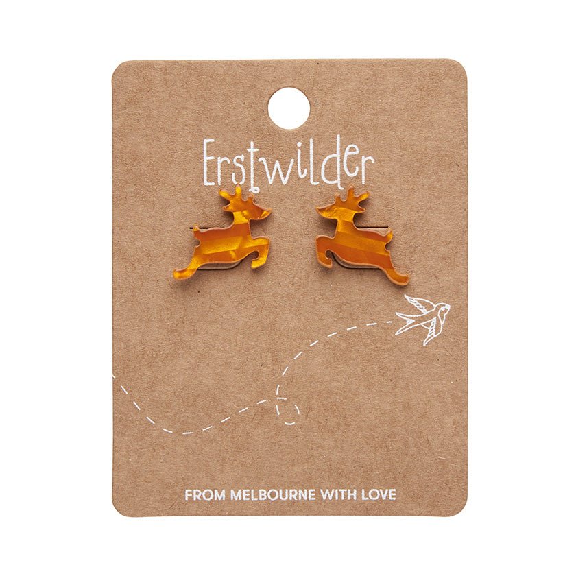 Reindeer Glitter Stripe Stud Earrings - Orange - Rockamilly-Jewellery-Vintage