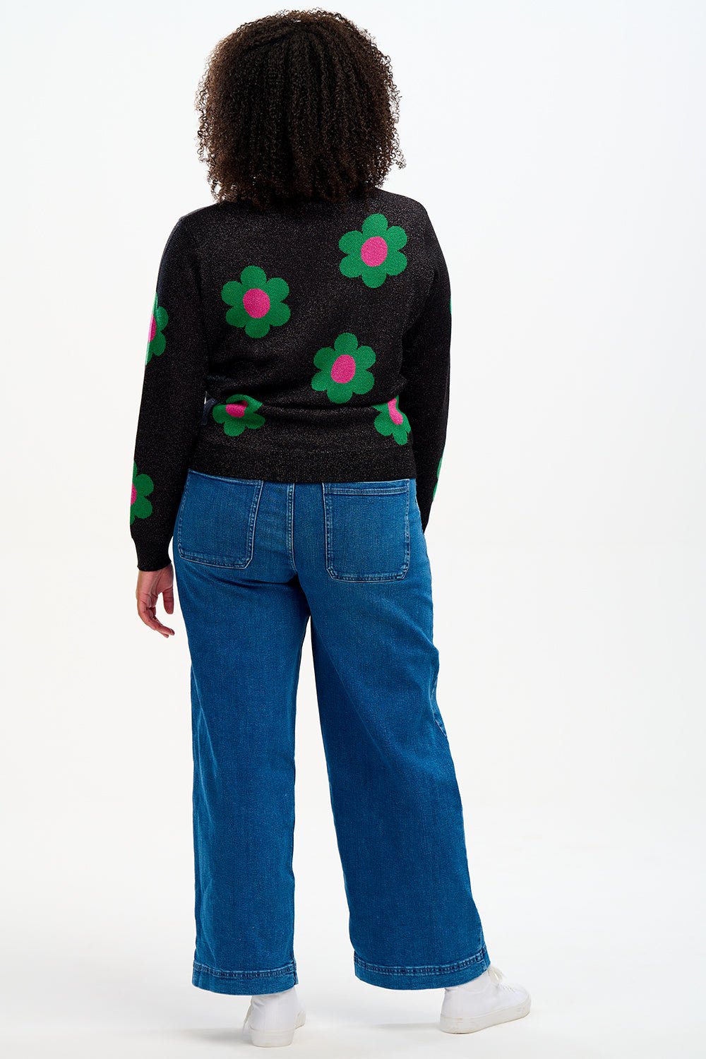 Rowena Jumper - Black, Sparkle Flowers - Rockamilly-Knitwear-Vintage