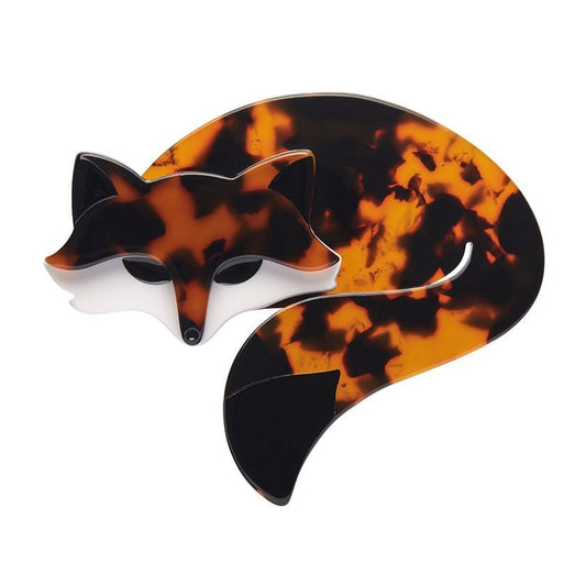 Saffron the Sleeping Fox Brooch - Orange/Black - Rockamilly-Jewellery-Vintage