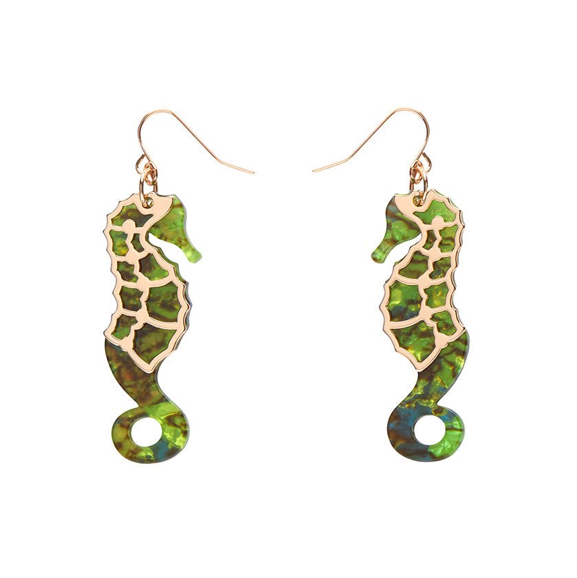 Seahorse Textured Resin Drop Earrings - Green - Rockamilly-Jewellery-Vintage