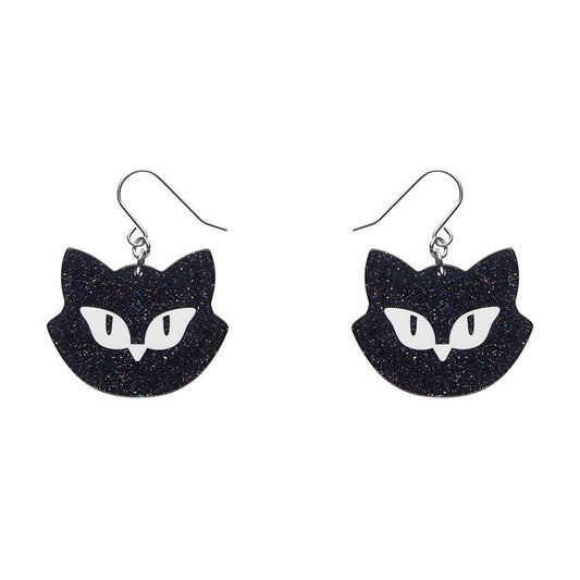 Shadow the Cat Glitter Drop Earrings - Black - Rockamilly-Jewellery-Vintage