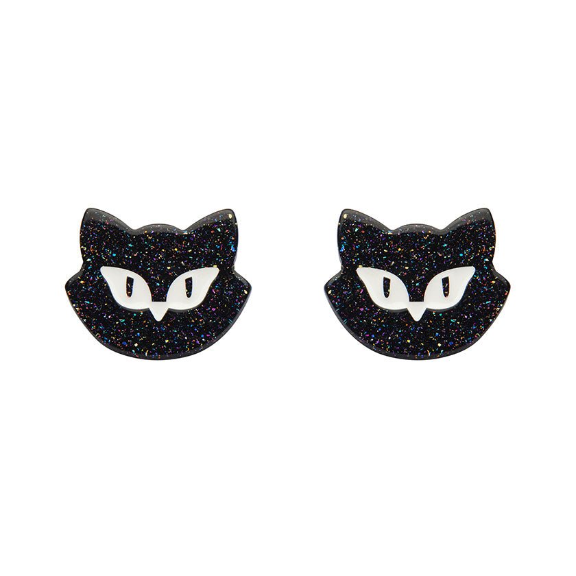 Shadow the Cat Glitter Stud Earrings - Black - Rockamilly-Jewellery-Vintage