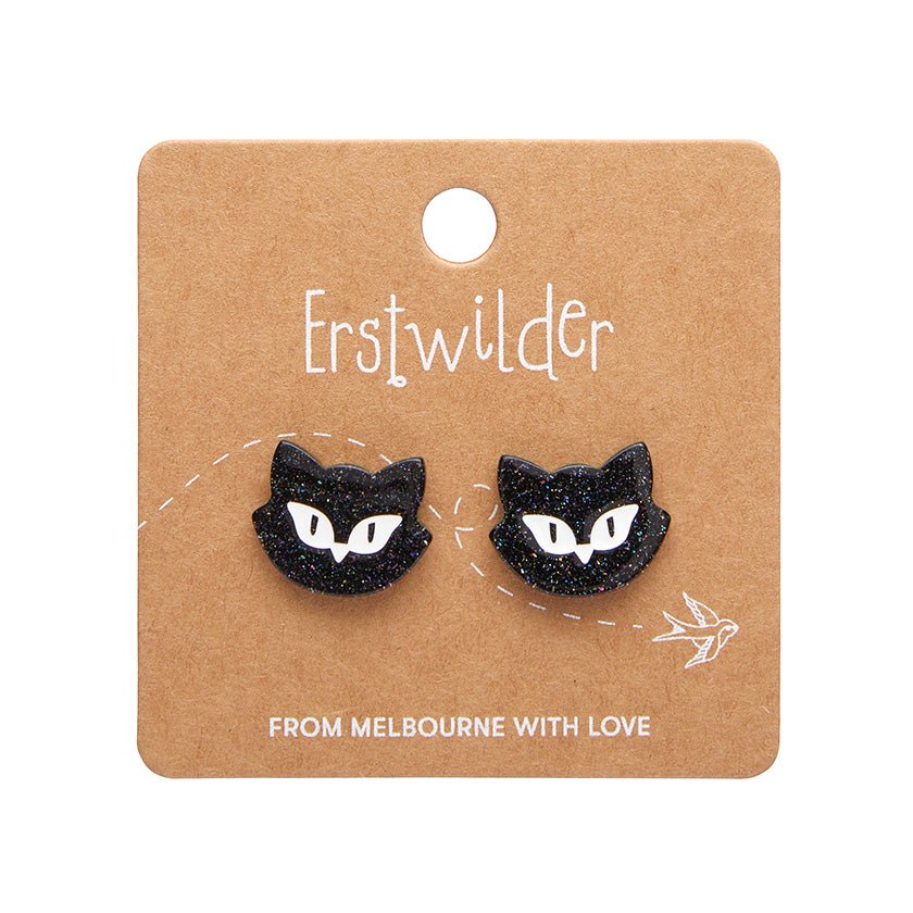 Shadow the Cat Glitter Stud Earrings - Black - Rockamilly-Jewellery-Vintage