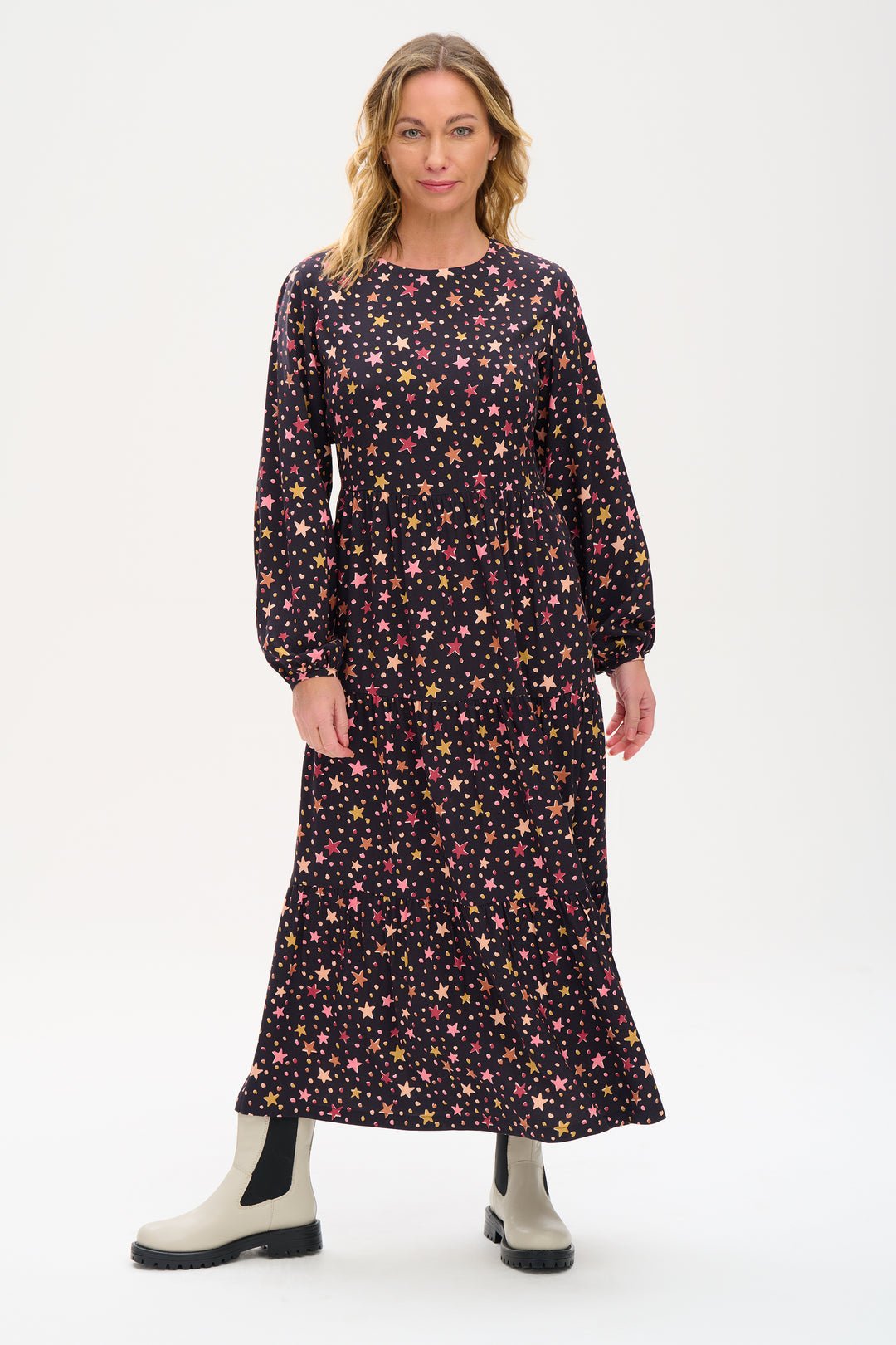 Shania Maxi tiered Dress - Cutout stars - Rockamilly-Dresses-Vintage