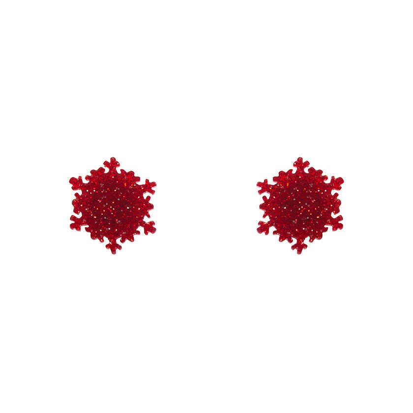 Snowflake Fine Glitter Stud Earrings - Red - Rockamilly-Jewellery-Vintage