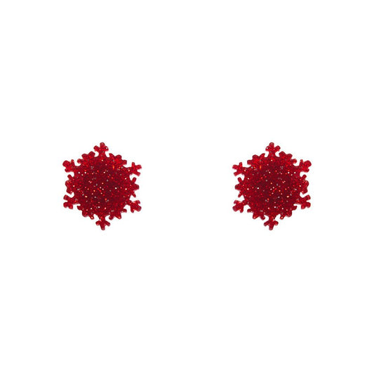 Snowflake Fine Glitter Stud Earrings - Red - Rockamilly-Jewellery-Vintage