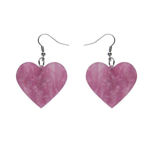 Solid Heart Ripple Resin Drop Earrings - Mauve - Rockamilly-Jewellery-Vintage
