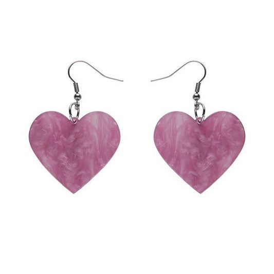 Solid Heart Ripple Resin Drop Earrings - Mauve - Rockamilly-Jewellery-Vintage
