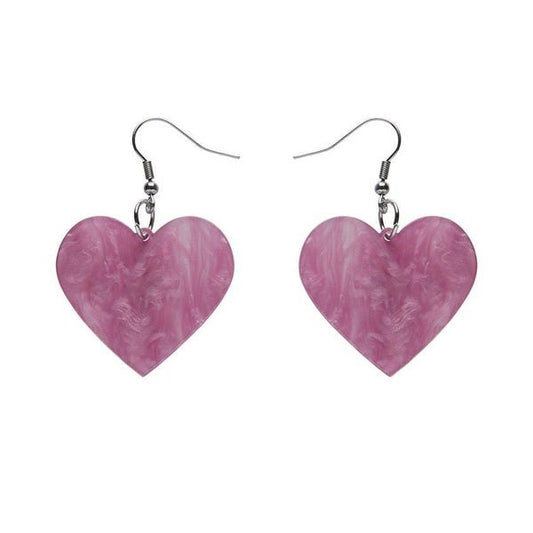 Solid Heart Ripple Resin Drop Earrings - Mauve - Rockamilly-Jewellery-Vintage