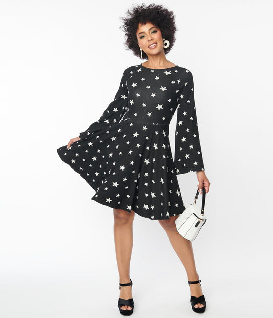 Star Print Flare Dress - Rockamilly-Dresses-Vintage