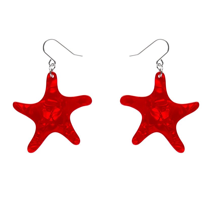 Starfish Ripple Drop Earrings - Red - Rockamilly-Jewellery-Vintage