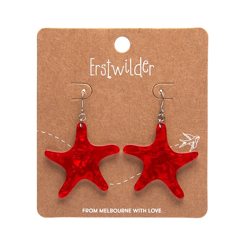 Starfish Ripple Drop Earrings - Red - Rockamilly-Jewellery-Vintage