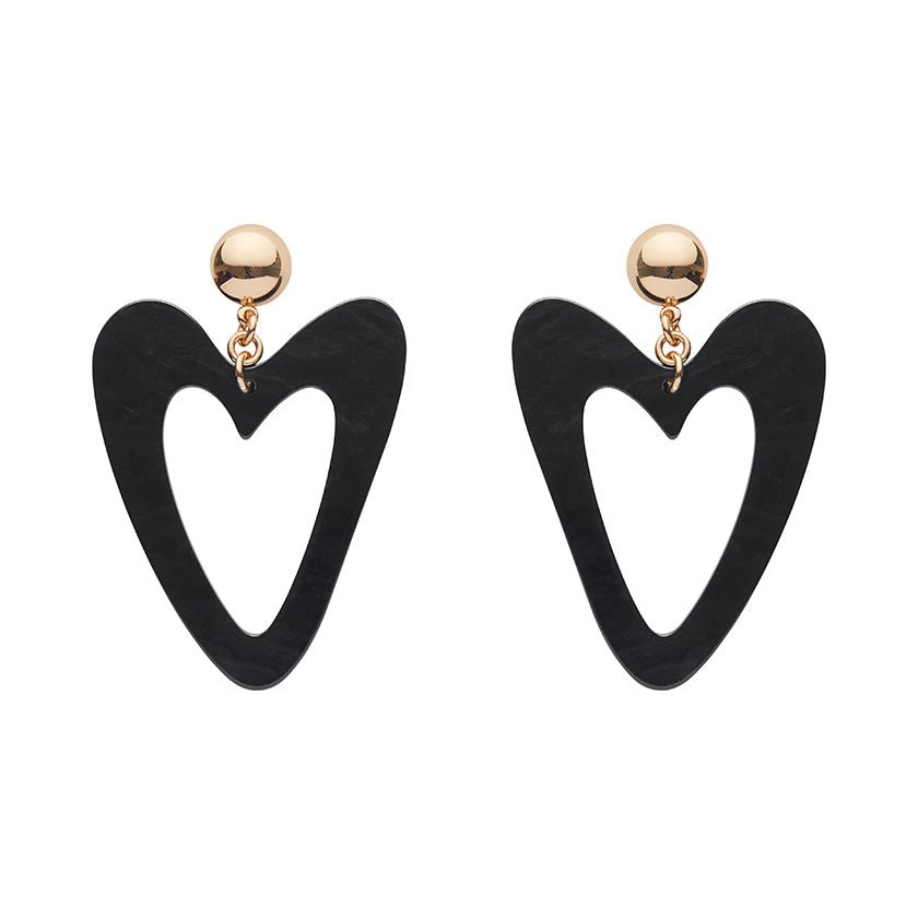 Statement Textured Resin Heart Drop Earrings - Black - Rockamilly-Jewellery-Vintage