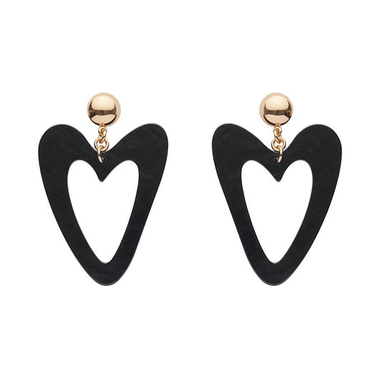 Statement Textured Resin Heart Drop Earrings - Black - Rockamilly-Jewellery-Vintage