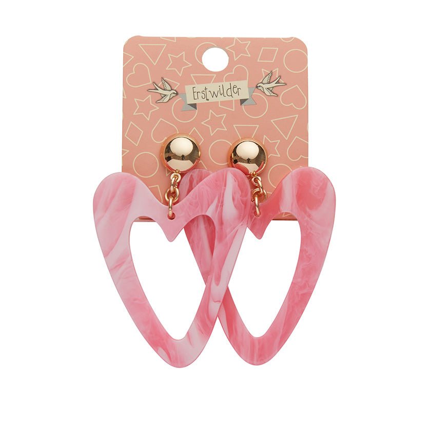 Statement Textured Resin Heart Drop Earrings - Pink - Rockamilly-Jewellery-Vintage