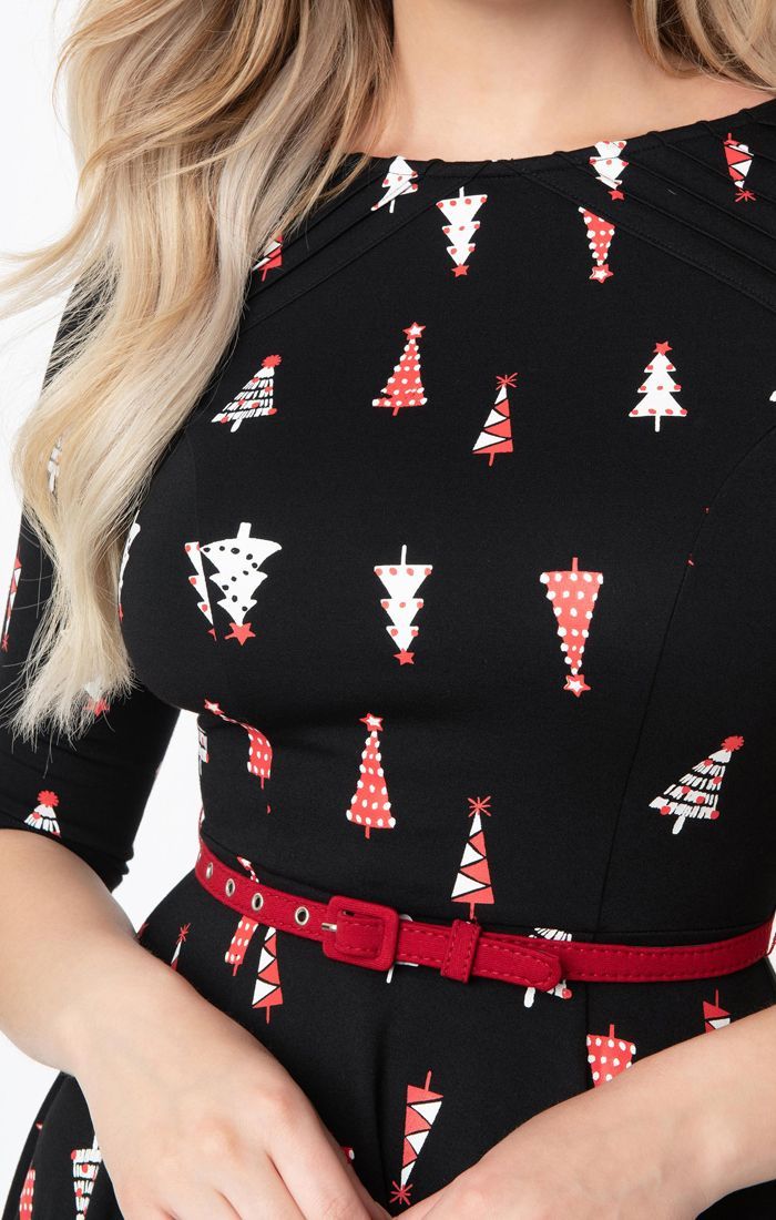 Black Christmas Trees Fit & Flare Stephanie Dress Rockamilly Black Christmas Trees Fit & Flare Stephanie Dress Rockamilly