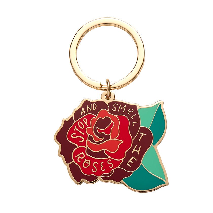 Stop & Smell the Roses Enamel Key Charm - Rockamilly-Jewellery-Vintage