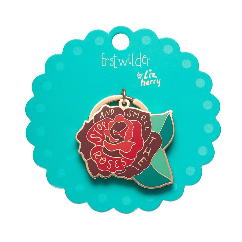 Stop & Smell the Roses Enamel Key Charm - Rockamilly-Jewellery-Vintage