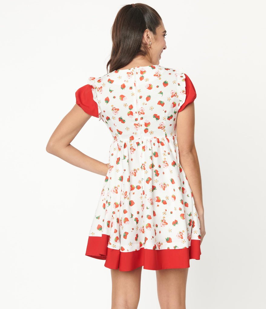 Strawberry Shortcake Berry Sweet Print Cutie Pie Babydoll Dress - Rockamilly-Dresses-Vintage