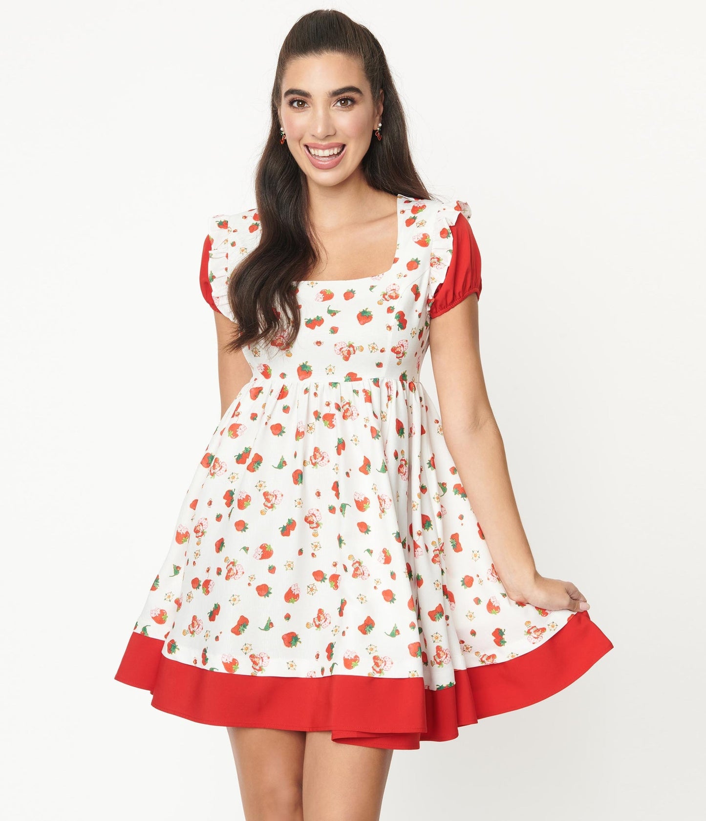 Strawberry Shortcake Berry Sweet Print Cutie Pie Babydoll Dress - Rockamilly-Dresses-Vintage