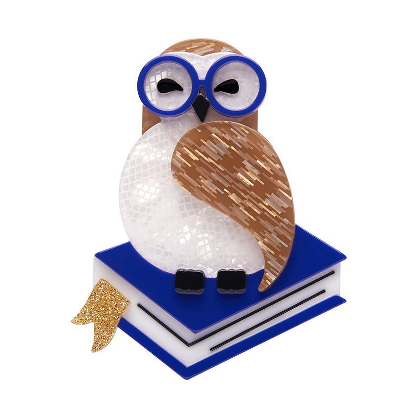 Studious Snow Owl Brooch - Rockamilly-Jewellery-Vintage