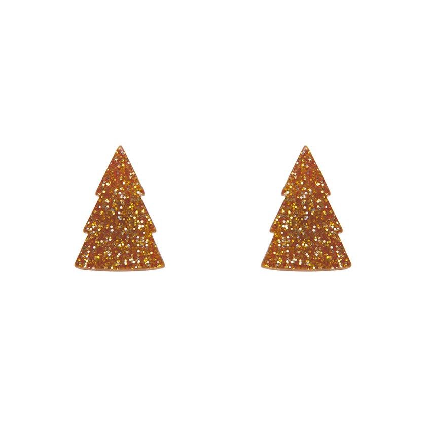 Tree Glitter Resin Stud Earrings - Gold - Rockamilly-Jewellery-Vintage