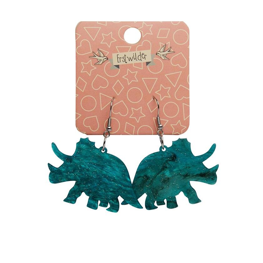 Triceratops Ripple Glitter Resin Drop Earrings - Emerald - Rockamilly-Jewellery-Vintage