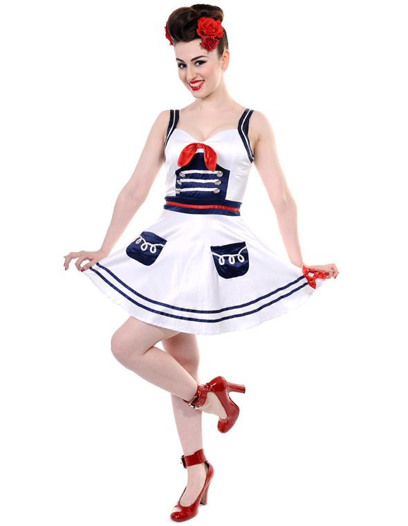 White Sailor Nautical Dress - Rockamilly-Dresses-Vintage