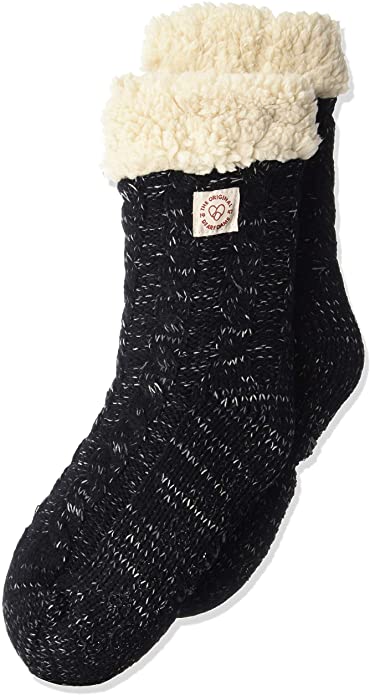 Women's Space-Dye Cable Knit Blizzard Slipper Sock - Black - Rockamilly-Accessories-Vintage