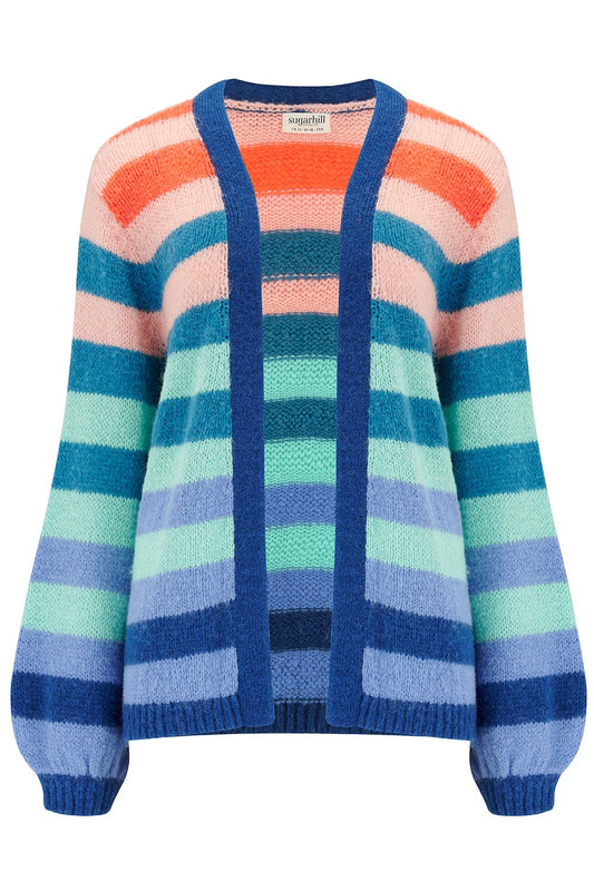Yvette Cardigan - Multi, Rainbow Stripes - Rockamilly-Knitwear-Vintage