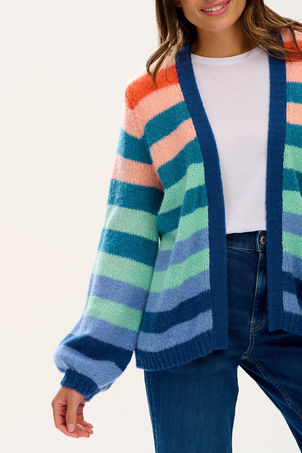 Yvette Cardigan - Multi, Rainbow Stripes - Rockamilly-Knitwear-Vintage