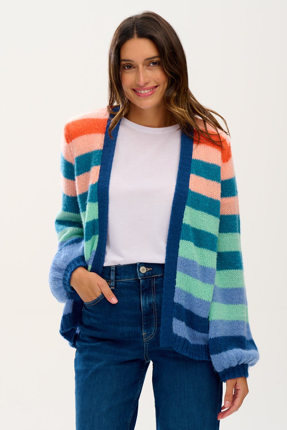 Yvette Cardigan - Multi, Rainbow Stripes - Rockamilly-Knitwear-Vintage