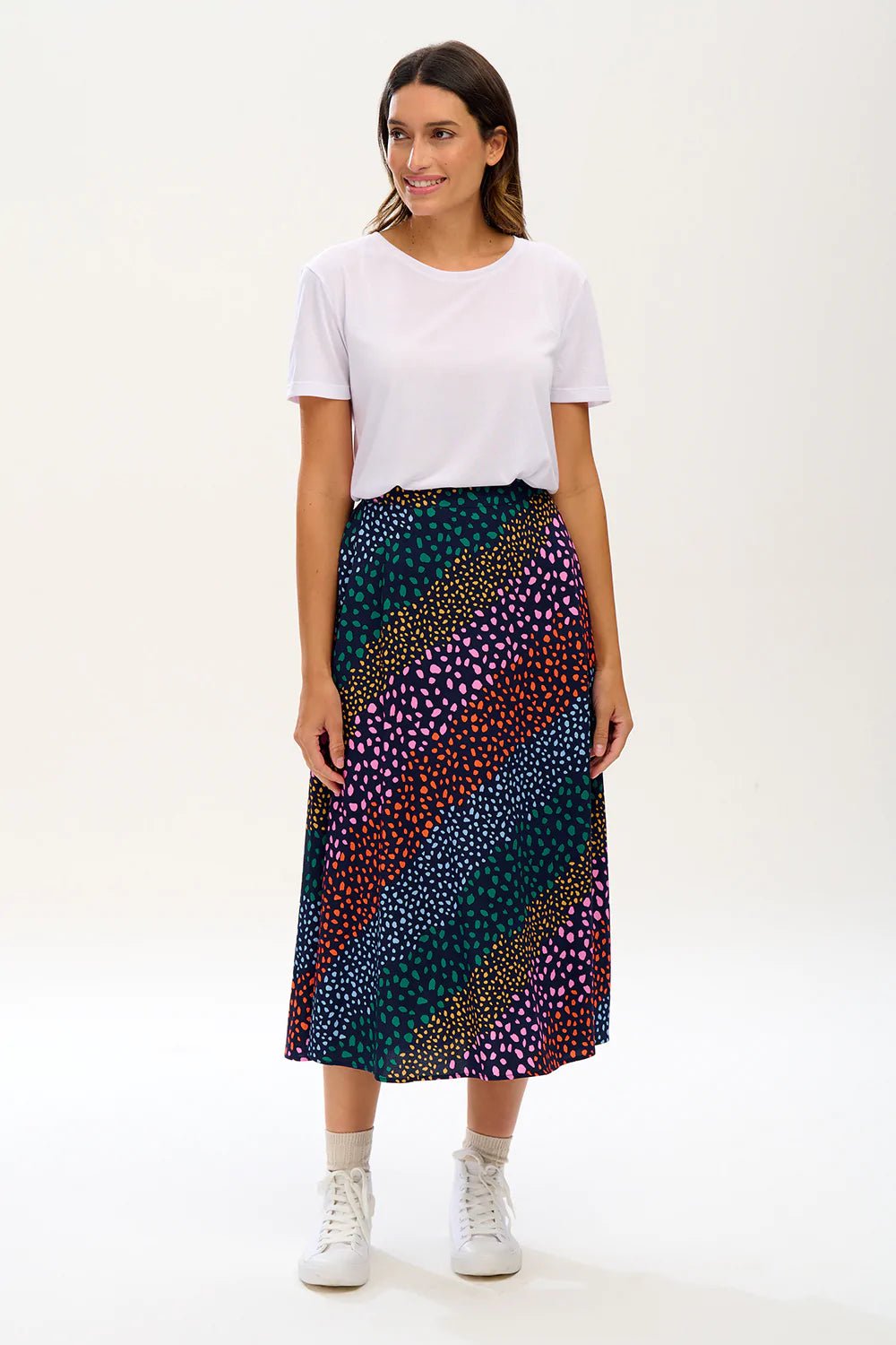 Zora Skirt - Navy, Multi, Painterly Spot Stripe - Rockamilly-Skirts & Shorts-Vintage